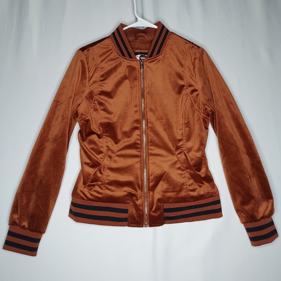 Palomares Jackets & Blazers - Palomares Velour Bomber Jacket Women Medium Rust Brown Zip Pocket Retro Vintage